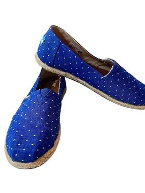 Toms Classic Imperial Blue Dot Chambray Rope Sole Slip On Loafers Womens New